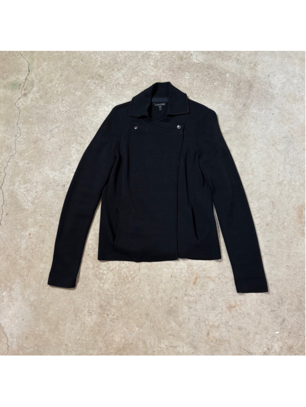 Eileen Fisher Women’s Small Asymmetrical Black Snap Sweater Jacket Silk Blend